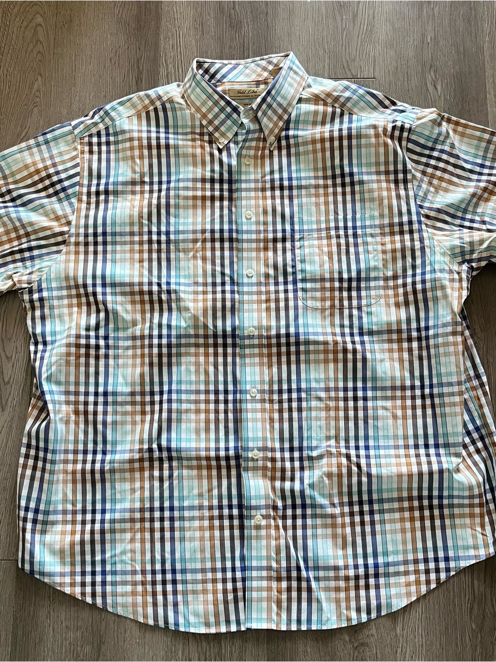 Roundtree & Yorke Short-Sleeve Plaid Button-Down - Blue & Brown